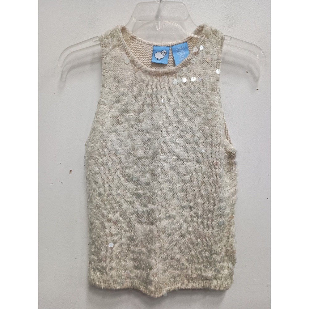 By Next Era Silk Angora Knit Sequin Tank Top Womens Large Cream VTG Y2K Timeless